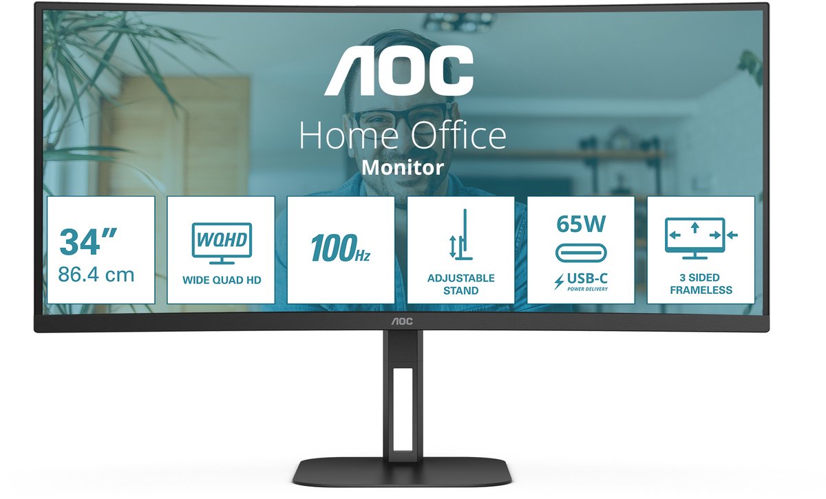 AOC CU34V5C Curved Monitor - WQHD, Höhenverstellung, USB-C