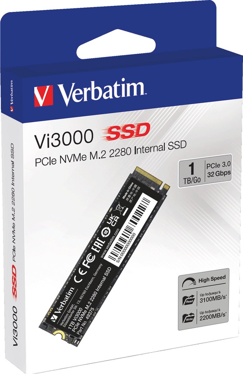 Verbatim Vi3000 SSD 1TB M.2 2280 PCIe Gen3 Internes Solid-State-Module