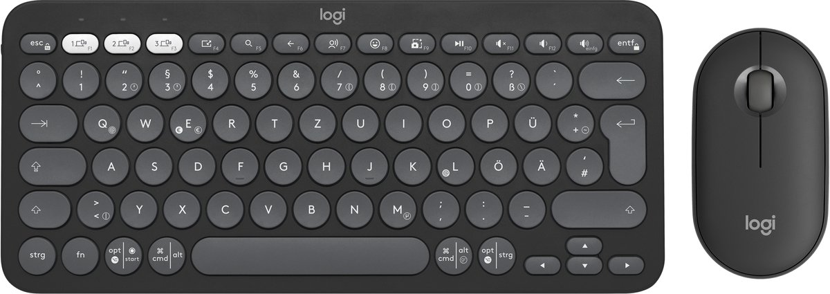 Logitech Desktopset PEBBLE 2 COMBO, grafit Schlanke Multi-Device Bluetooth®-Tastatur und -Maus mit anpassbaren Tasten.