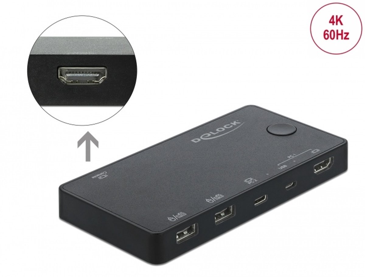 Delock HDMI / USB-C™ KVM Switch 4K 60 Hz mit USB 2.0