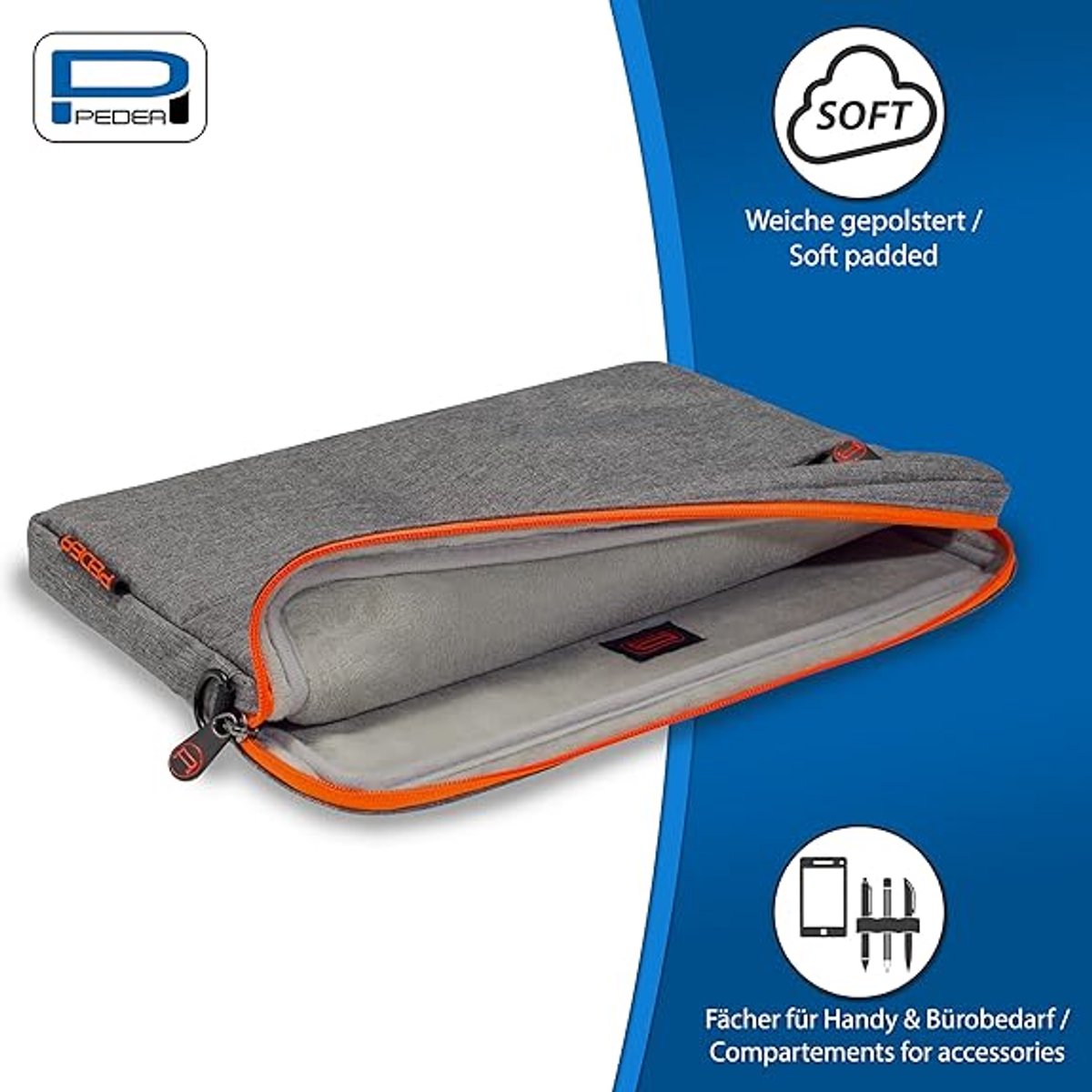 PEDEA Notebook Tasche "Fashion" für Geräte bis 13,3" (33,8cm) grau/orange