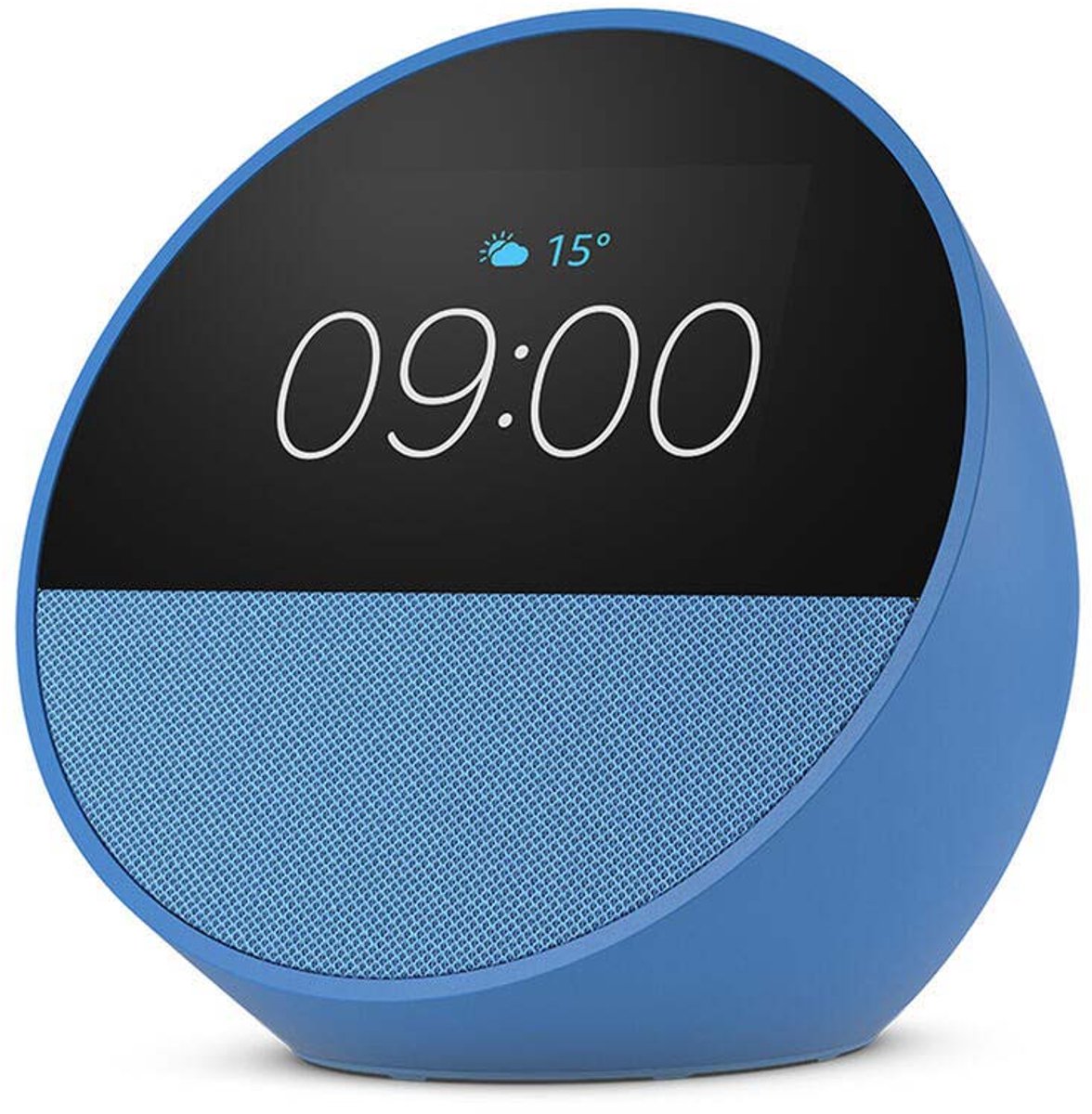 Amazon Echo Spot (2024), blau Smart Clock, Erinnerungen, Wetter, Timer und mehr. Lass dir Songtitel anzeigen und steuere einfach per Sprachbefehl