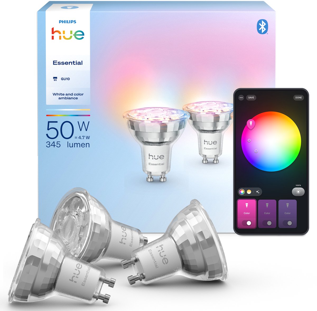 Philips Hue Essential GU10 - spots - 345 lm - 4,7 W - 3-pakke