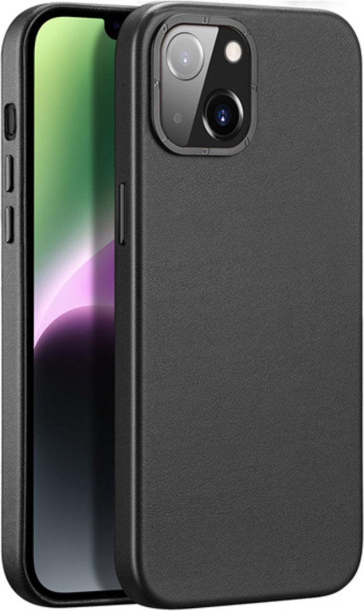 Dux Ducis Grit Leather Case for iPhone 14 Plus Elegant Faux Leather Case (MagSafe Compatible) Black