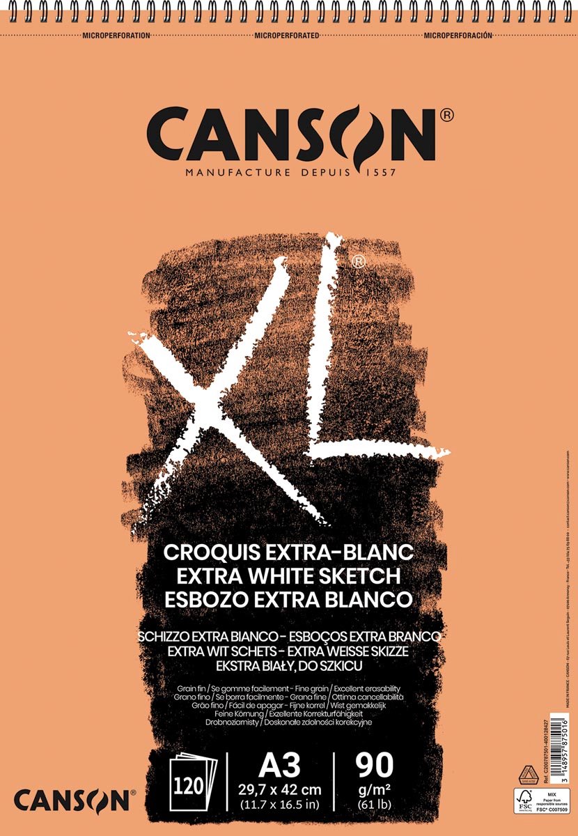 Canson XL Extra-Blanc FG A3 90G Spiral 120 SH