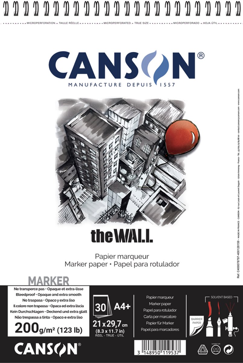 Canson The Wall A4+ 220G Spiral Pad 30 SH