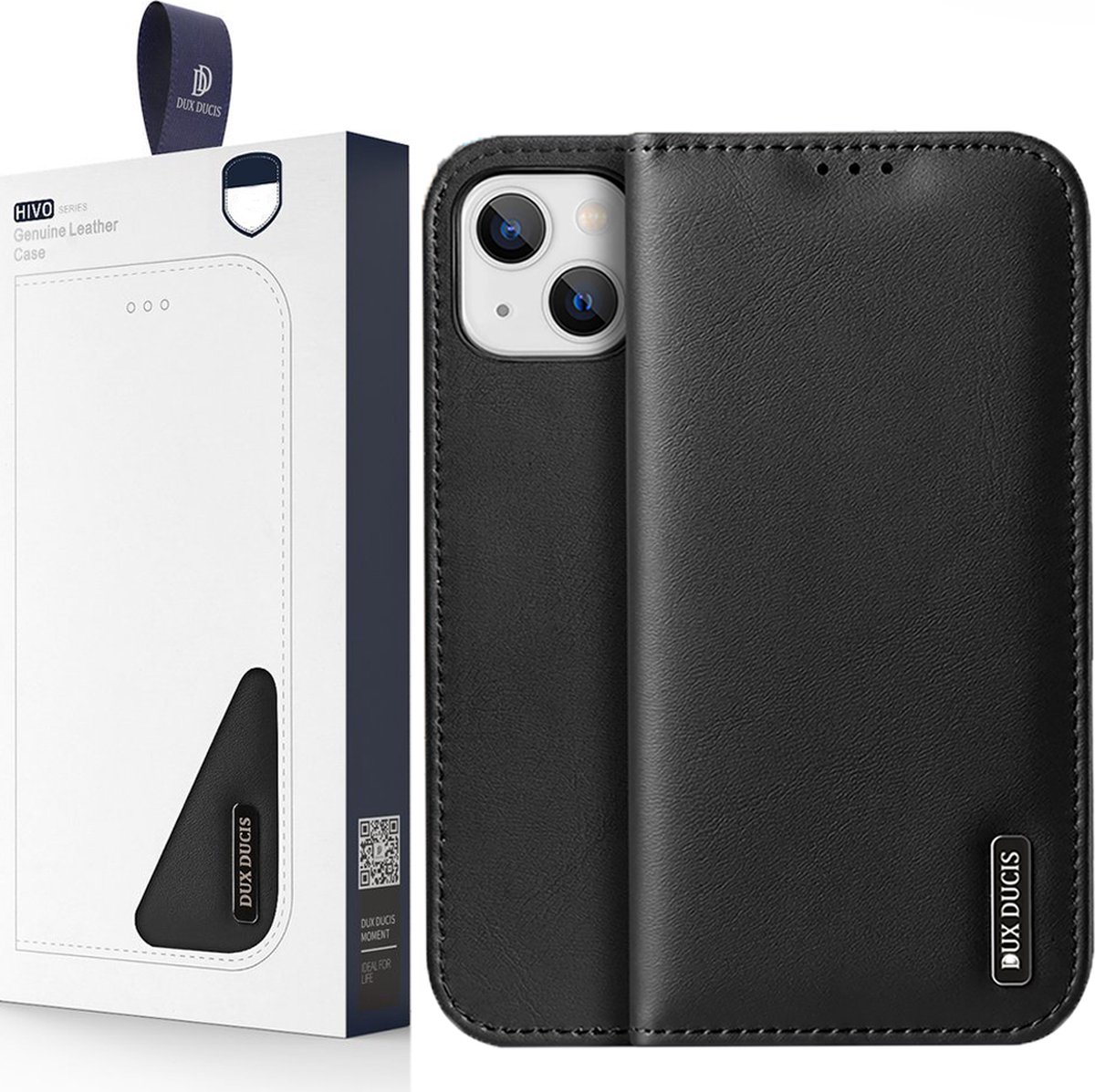 Dux Ducis Hivo Leather Flip Case Genuine Leather Cover Card & Document Wallet iPhone 14 Plus Black