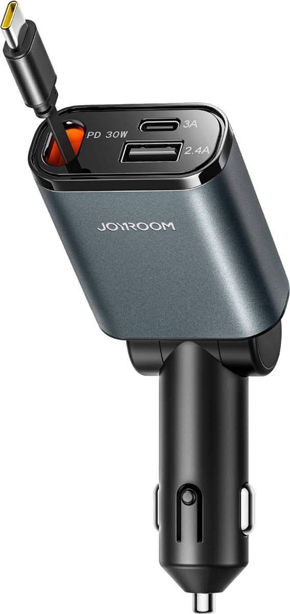Joyroom JR-CCL07 3-in-1 Car Charger with Built-in Retractable Cable - Dark Gray