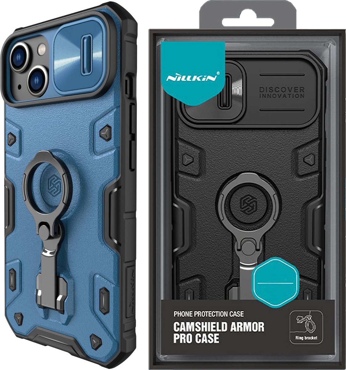 Nillkin CamShield Armor Pro Case iPhone 14 Plus Armored Case with Camera Cover Ring Stand Blue