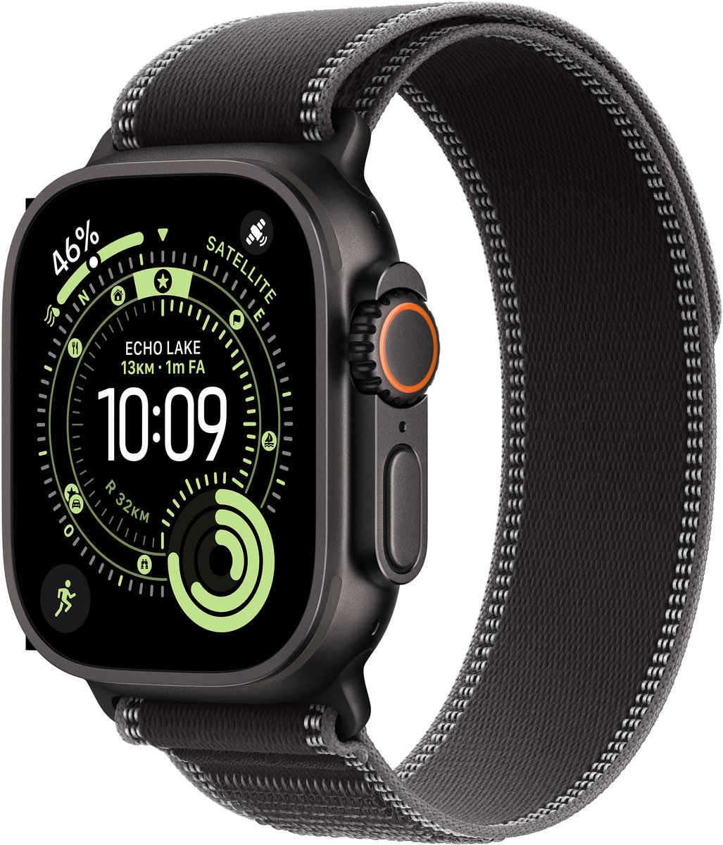 Apple Watch Ultra 3 Cellular 49mm Schwarz Titan Gehäuse mit Schwarz/Kohlegrau Trail Loop - S/M