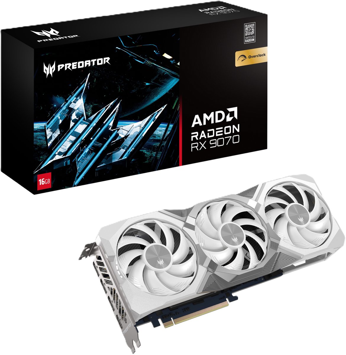 Acer Predator BiFrost AMD Radeon RX 9070 16G OC White - 16GB GDDR6, 1x HDMI, 3x DP