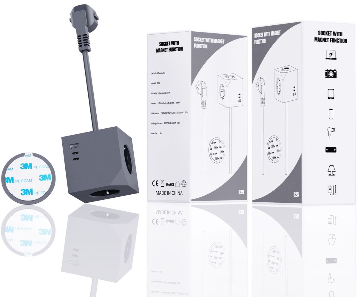 MicroConnect - power strip - 3-way with magnetic function