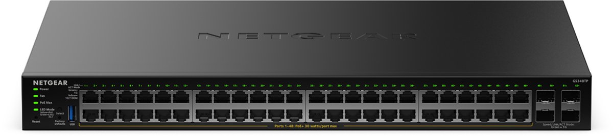 NETGEAR GS348TPv2 Smart Managed Switch 48x Gigabit Ethernet (PoE+, max. 380W), 4x 1 Gbit/s SFP