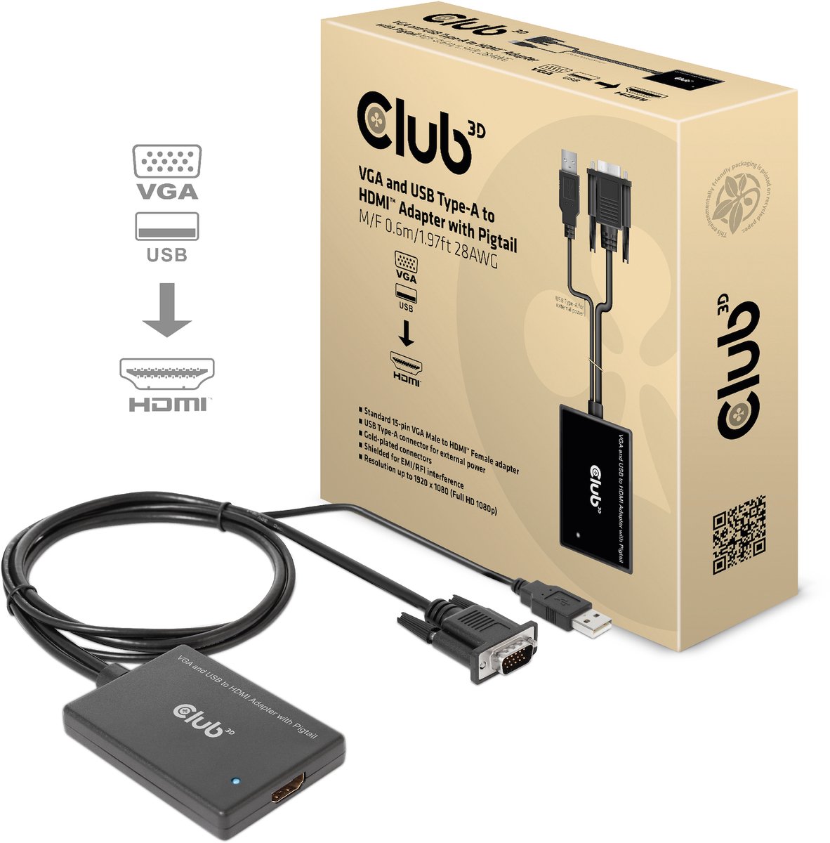 Club 3D adapter - HDMI / VGA - 60 cm
