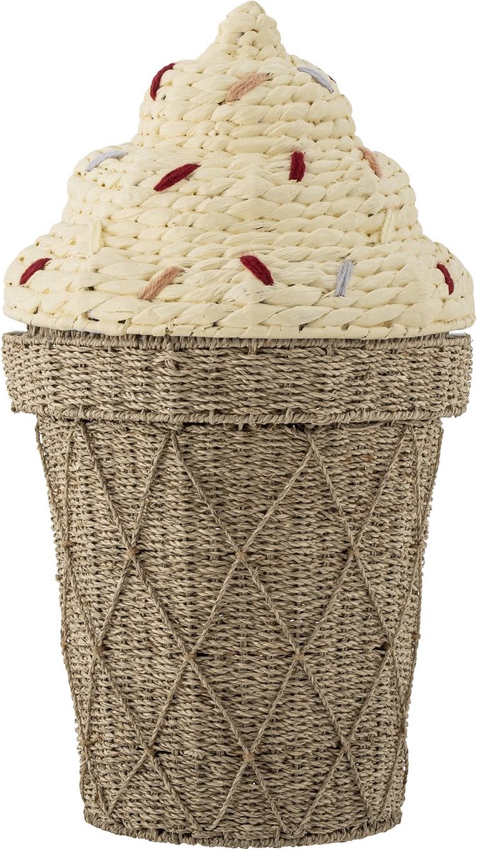 Bloomingville Cesta con tapa Cillie Ø40 cm Nature ice cream
