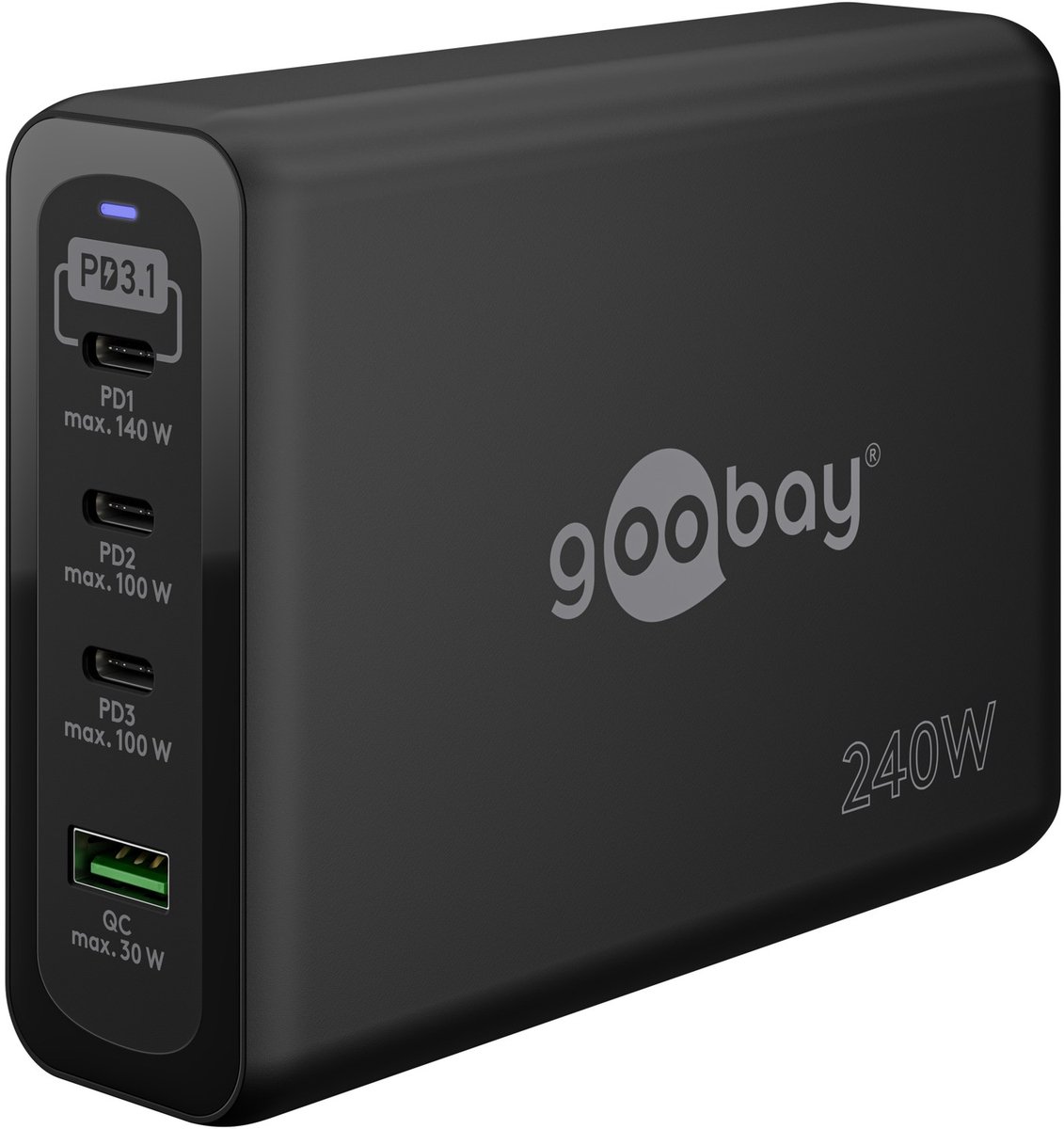 Goobay USB-C™ PD GaN Multiport-Schnellladegerät (240 W) schwarz