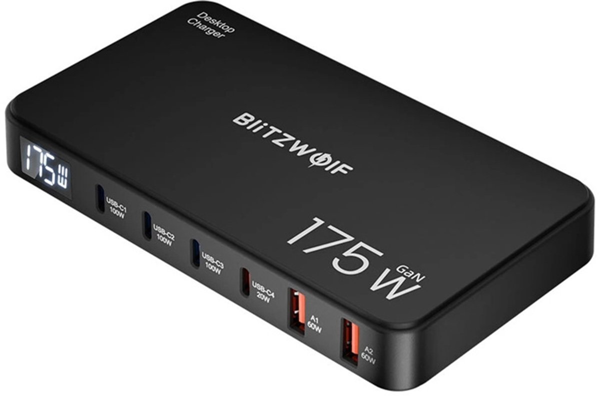 BlitzWolf BW-S30 6-in-1 Charging Station 4xUSB-C + 2xUSB-A 175W - Black