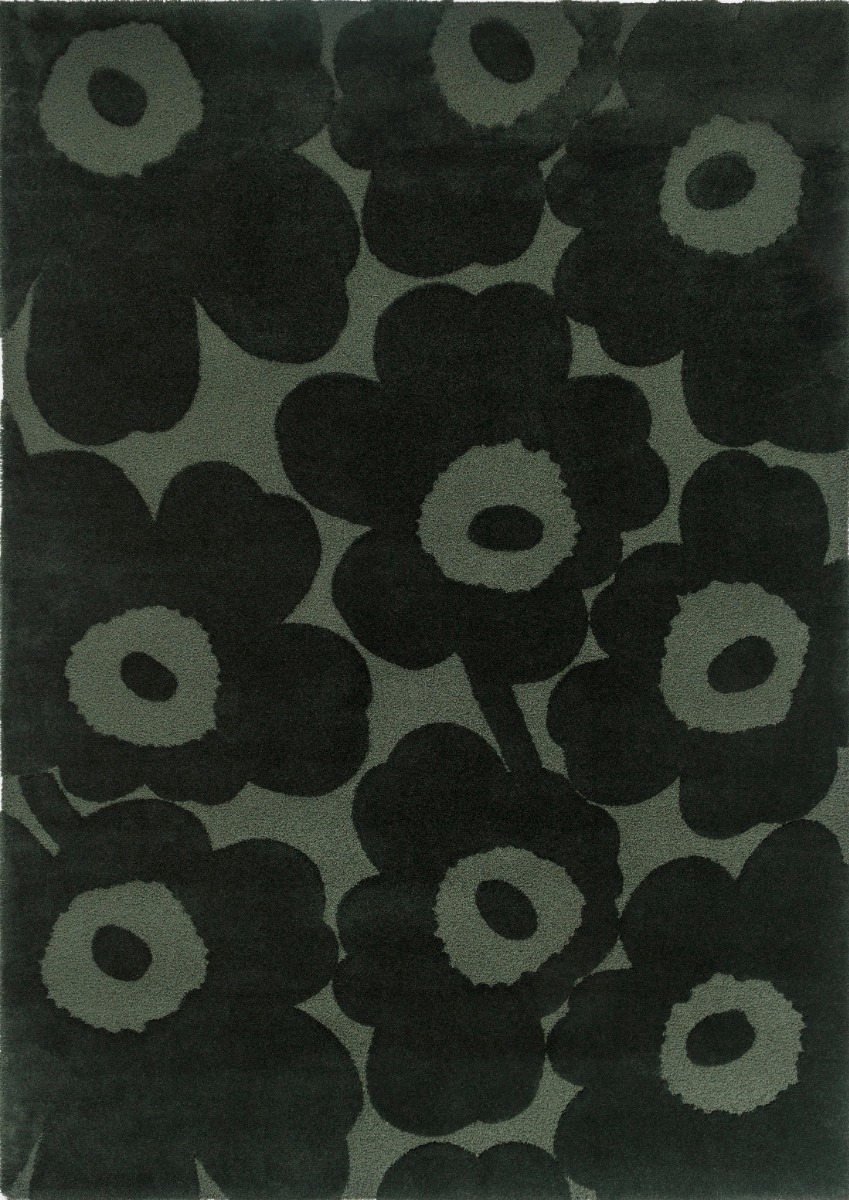 Marimekko Tappeto in lana Unikko Verde Scuro, 200x300 cm