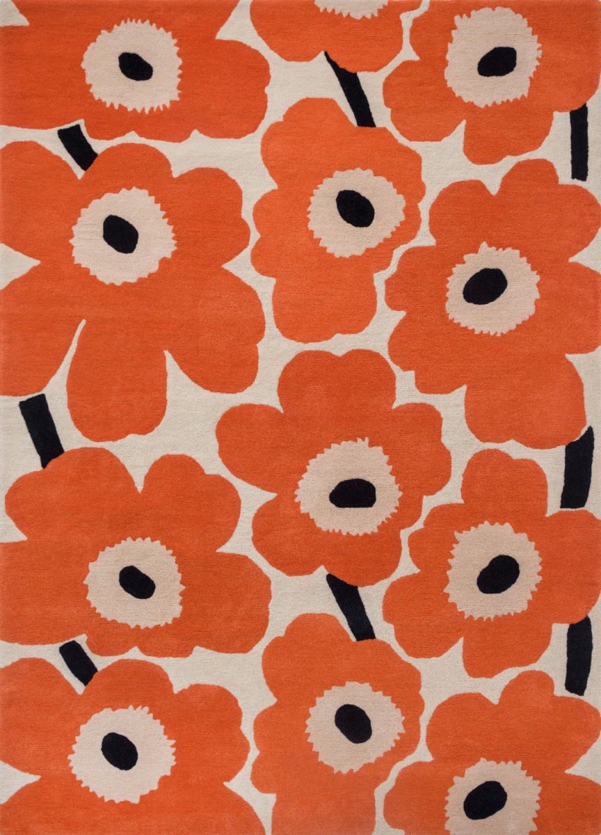 Marimekko Tappeto in lana Unikko Orange Red, 200x280 cm