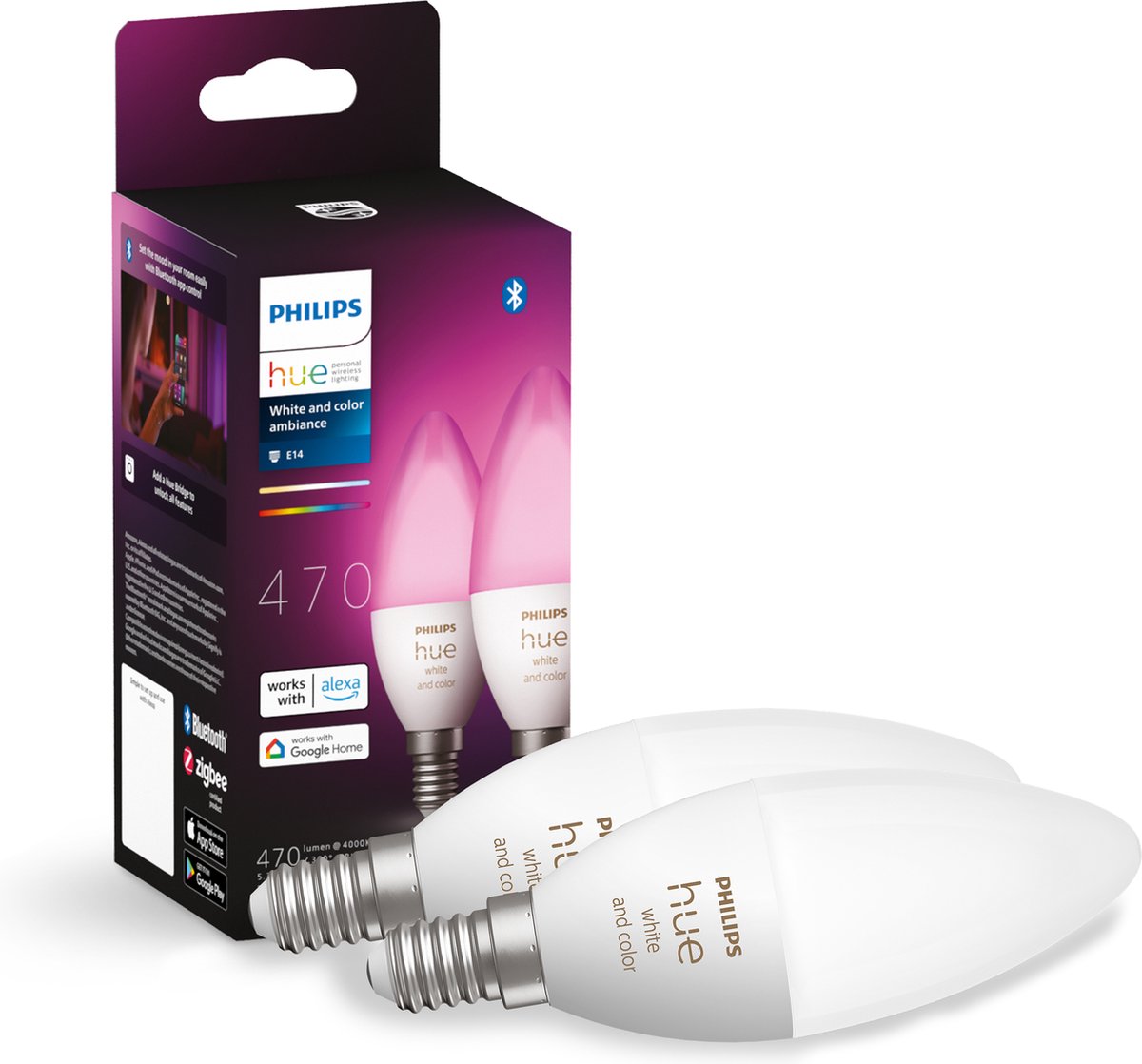 Philips Hue Color E14 B39 Kertepære - 2-Pakke