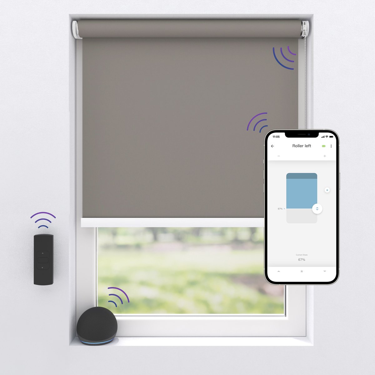 MotionBlinds Wireless Electric Black-Out Rollerblind 120x190cm - Grey