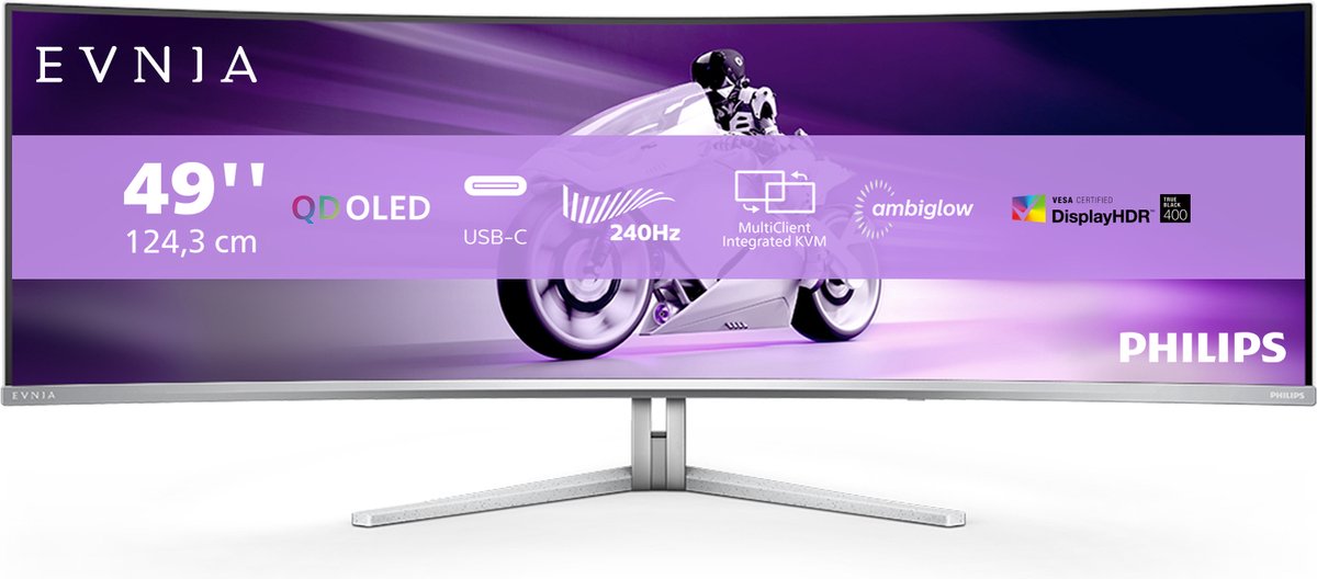 49" Philips Evnia 8000 49M2C8900/00 - 5120x1440 - 240Hz - QD-OLED - 90W USB-C - KVM switch