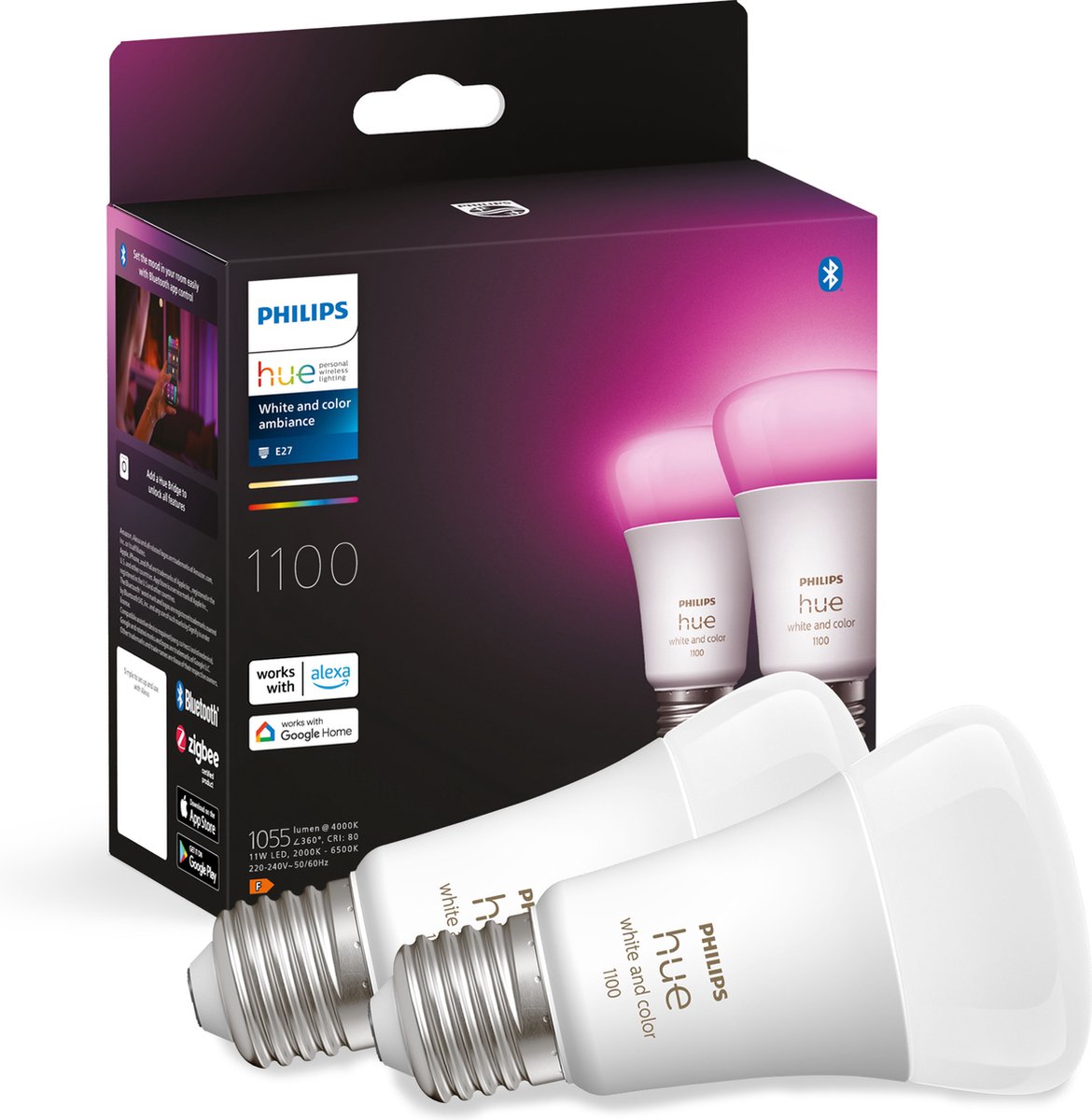 Philips Hue White and color ambiance A60 E27 intelligent pære (2-pakke)