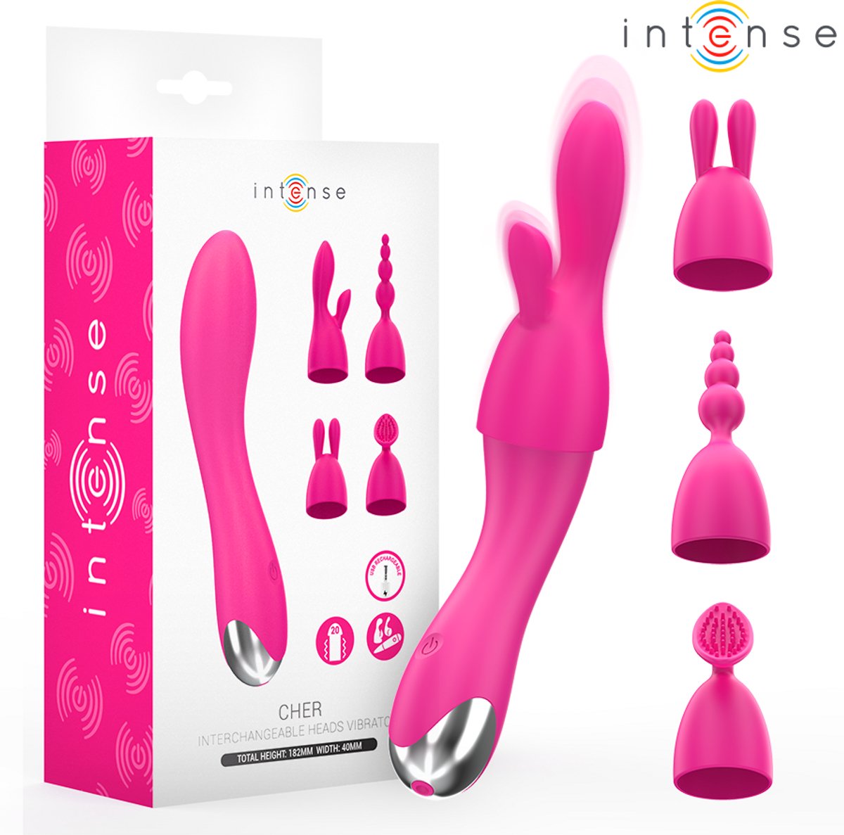 Intense Cher Vibrator With 20 Patterns And Interchangeable Heads