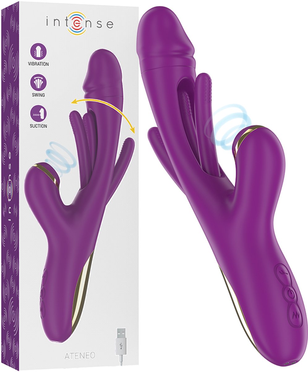 Intense Ateneo Rechargeable Multifunction Vibrator 7 Vibrations With Oscillating Tongue And Purple Suction