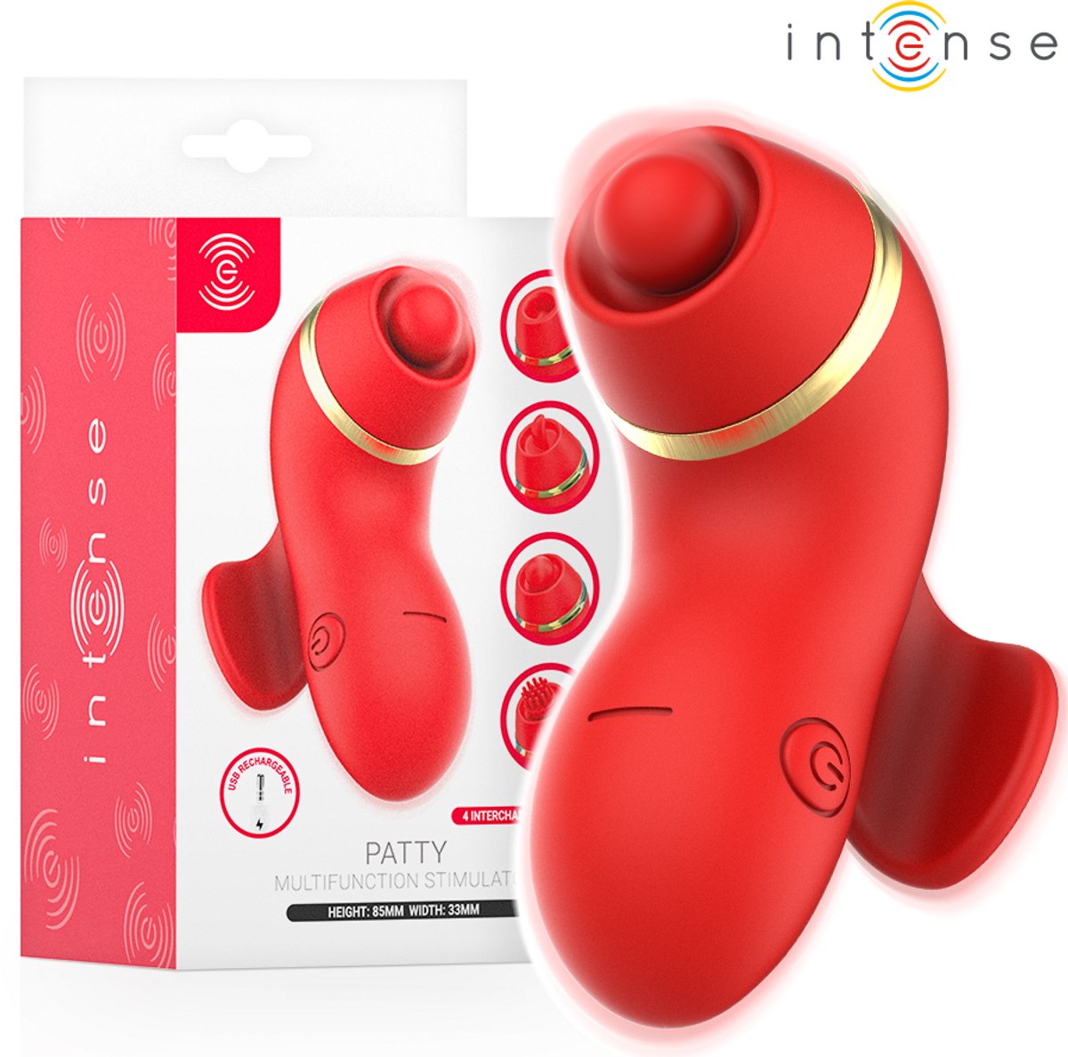Intense Patty Stimulator With 4 Heads, Suction, Tapping, Tickling And Licking