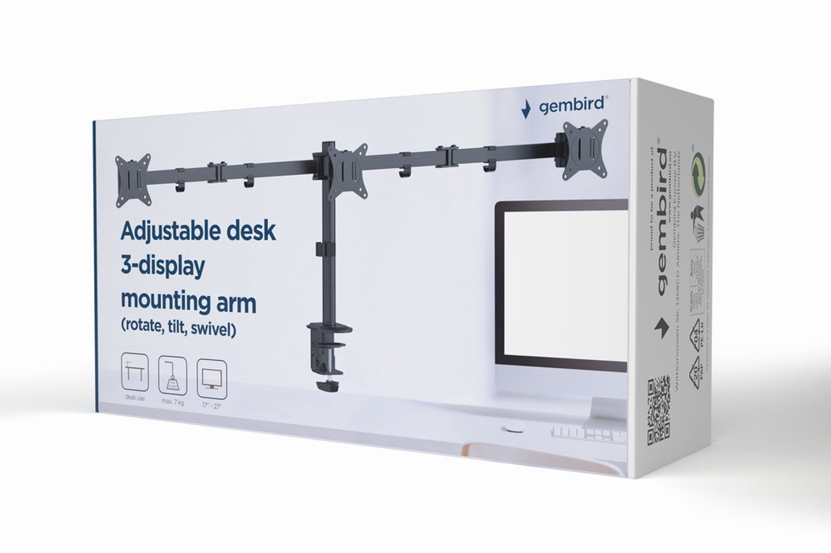 Gembird Monitor Arm Pole - Adjustable desk arm 3-display 17"-27"