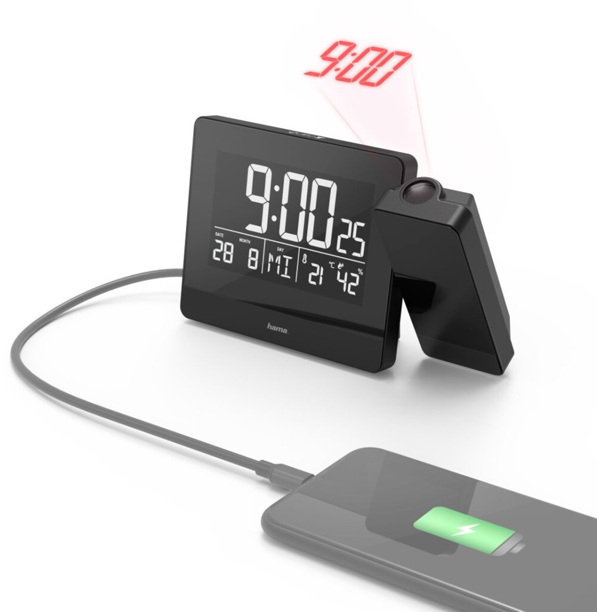 Hama Plus Charge - alarm clock - electronic - desktop - black