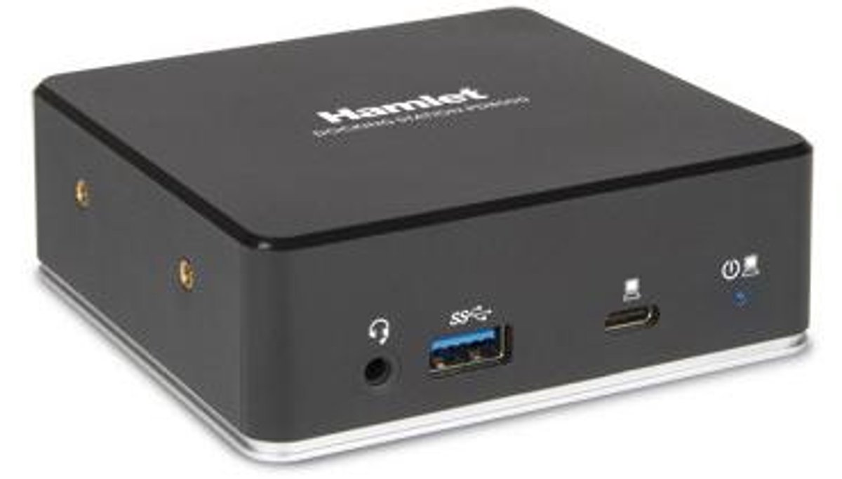 Hamlet Docking Doppia Interfaccia Usb-C E Usb-A Pd 85W 3 Porte USB 3.0 + 2PORTE Hdmi LAN Audio Slot Per Cavo Sicurezza. ALIMENT.100W Incl HDKC-PD8000