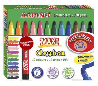 Alpino classbox maxi rotuladores formato escolar 12 colores surtidos -caja de 144u-