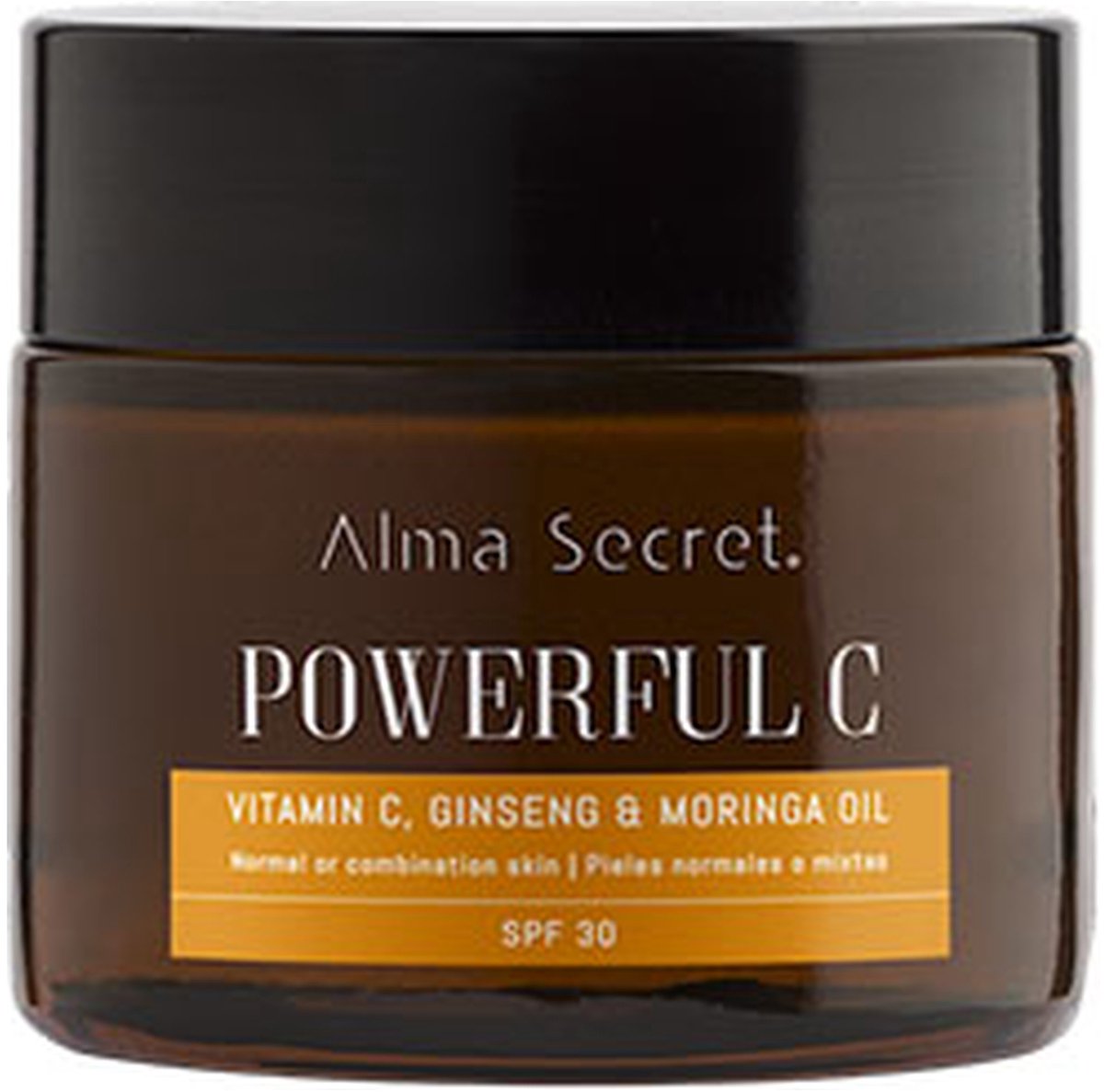 Alma Secret POWERFUL C Crema Iluminadora Antiedad con Vitamina C, Ginseng & Moringa. SPF 30-50 ml