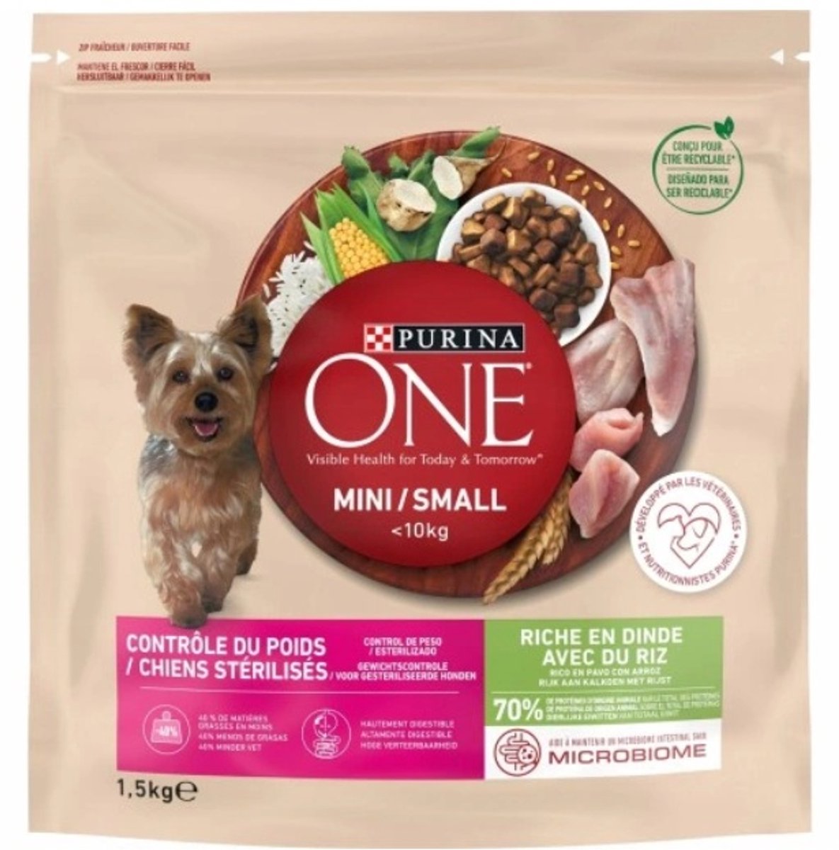 PURINA ONE Mini Weight Control / Sterilised pavo y arroz - 9 kg (6 x 1,5 kg)