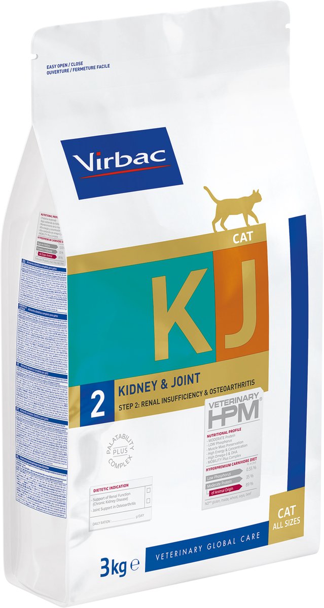 Virbac KJ2 Veterinary HPM Kidney & Joint Support para gatos  - 2 x 3 kg - Pack Ahorro