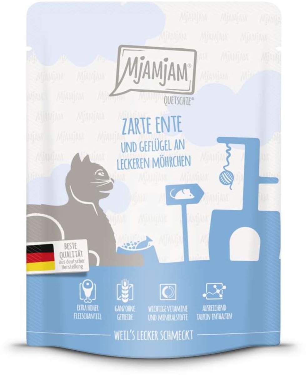 MjAMjAM Squeeze 24 x 300 g - Pack Ahorro - Tierno pato y ave con sabrosas zanahorias