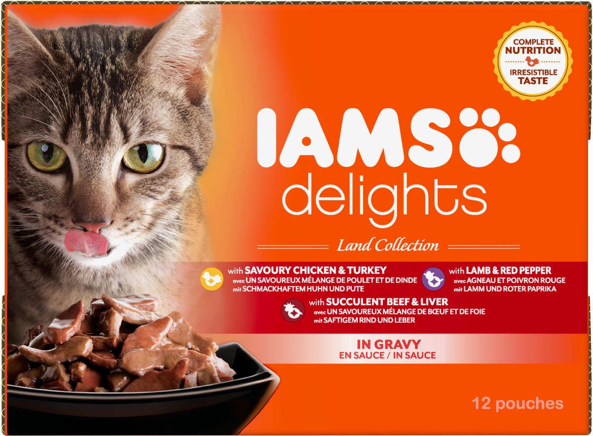 IAMS Delights 96 x 85 g - Megapack Ahorro - Mezcla de la tierra en salsa