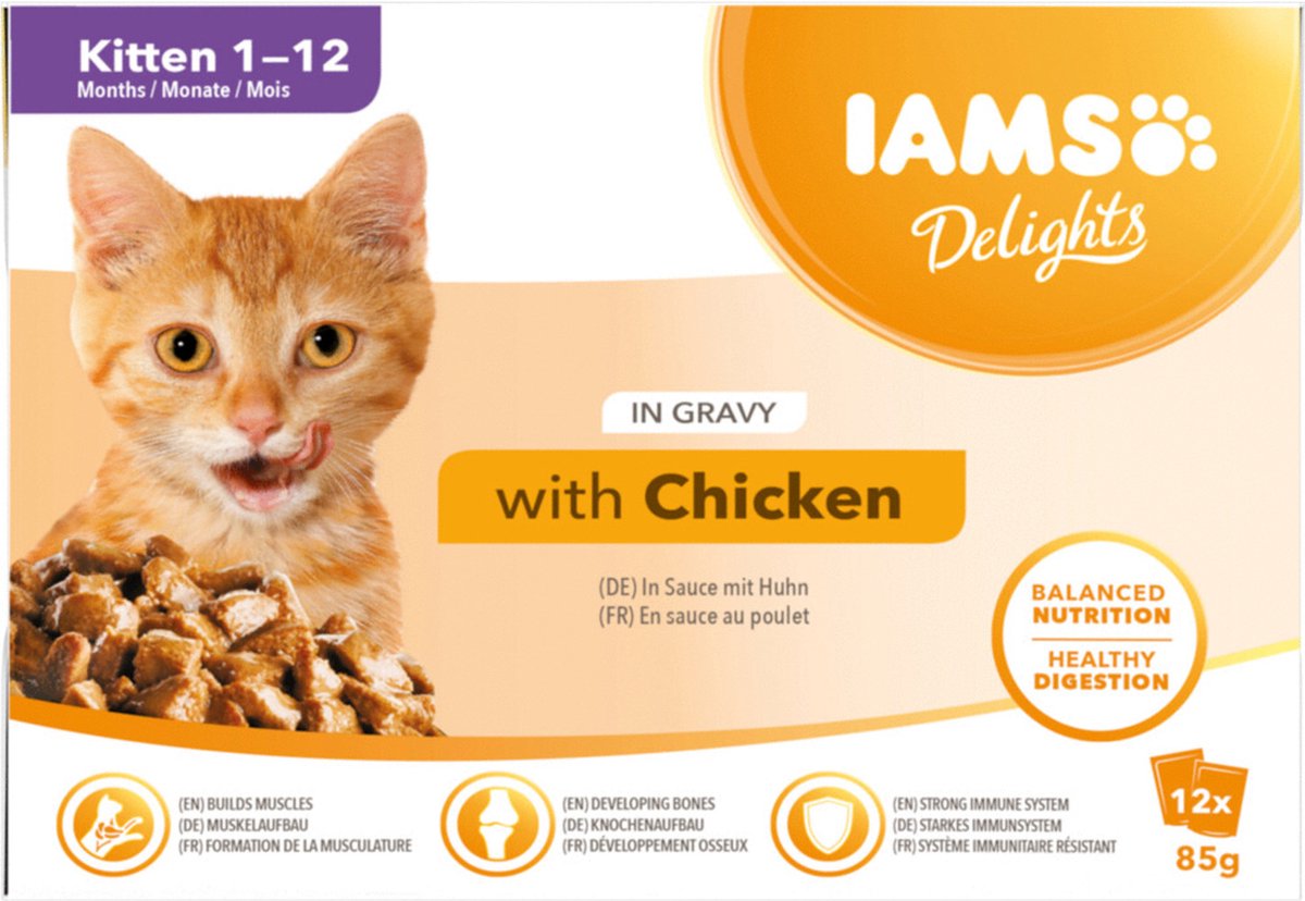 IAMS Delights 96 x 85 g - Megapack Ahorro - Kitten - Pollo en salsa
