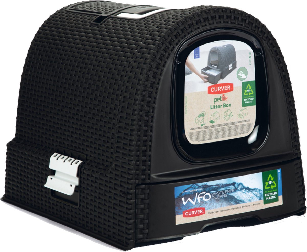 Arenero cubierto Eco-Friendly Curver para gatos - Antracita