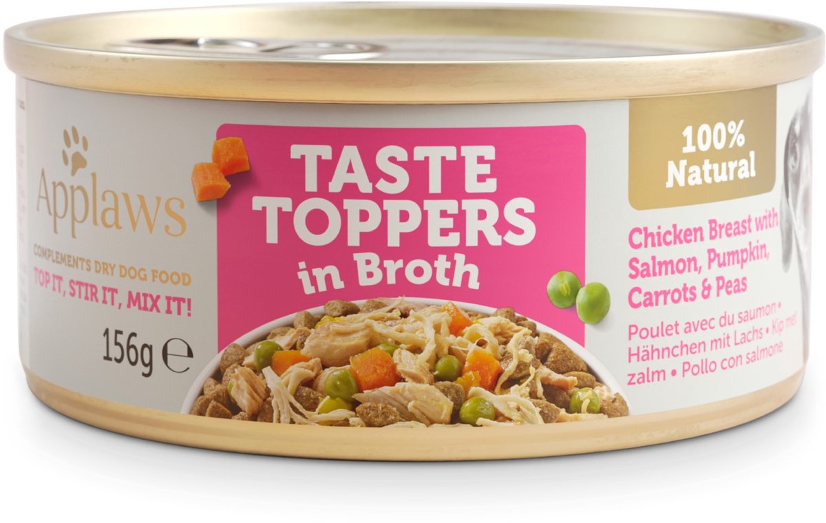 Applaws Taste Toppers Natural en caldo 48 x 156 g - Pack Ahorro - Pollo con salmón