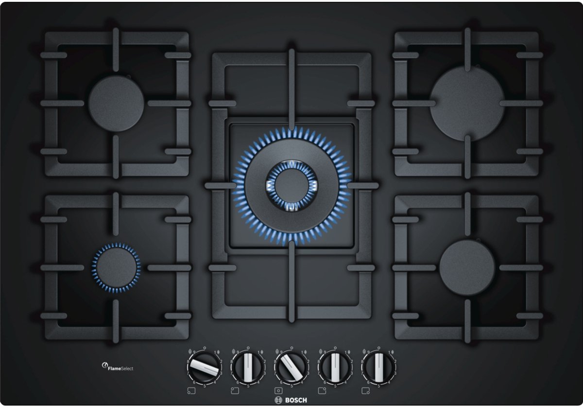 Bosch Serie 6 PPQ7A6B90 hobs Negro Integrado Encimera de gas 5 zona(s)