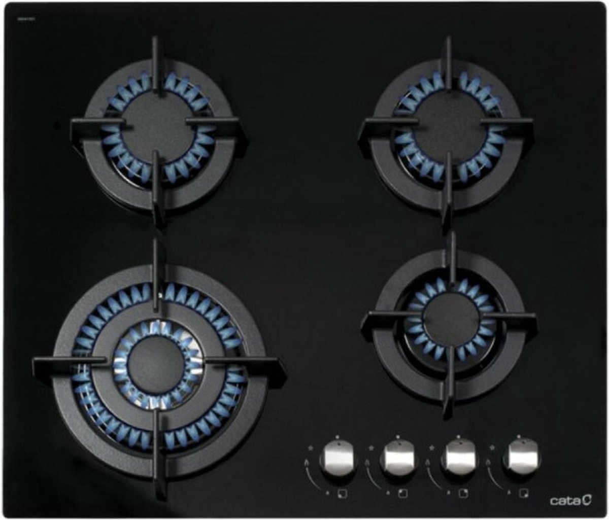 Placa de Gas Natural - Cata CCI 6031 BK, 4 Fuegos, 59 cm, Negro
