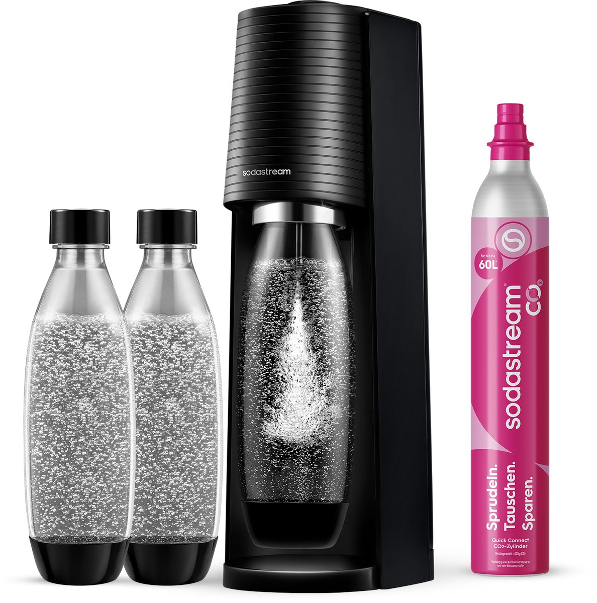 Kolsyrat vatten-beredare SodaStream Terra Black + 2 flaskor