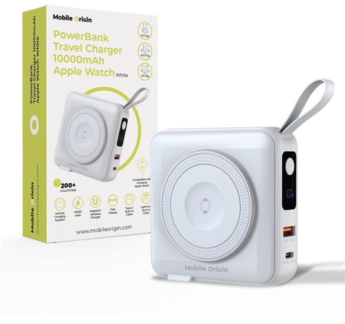 Mobile Origin PowerBank & Travel Charger - Lightning/USB-C Cable - MagSafe/AW/iPhone Compatible - white - 10000 mAh