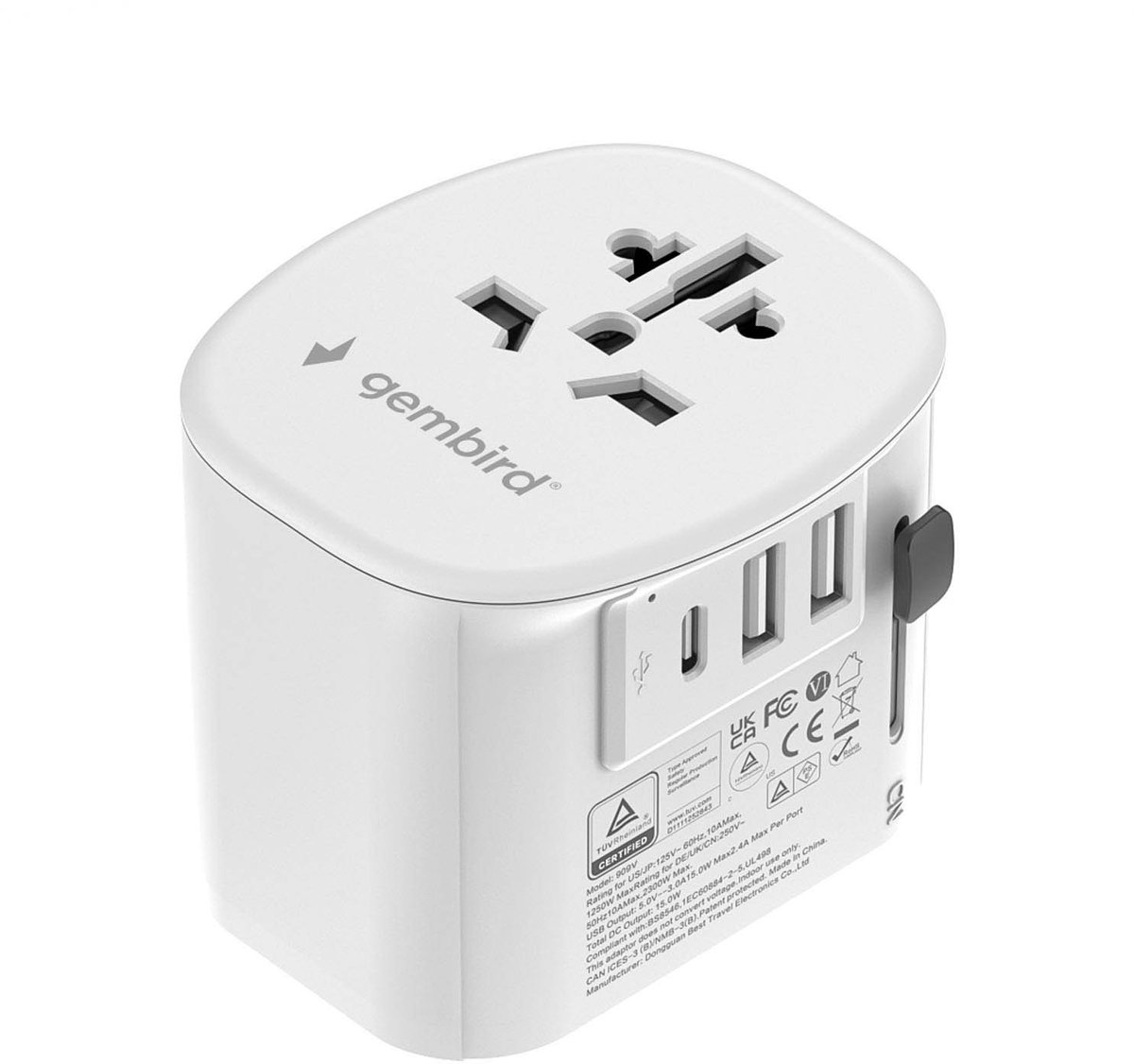 Gembird Grounded universal travel power adapter - 15W
