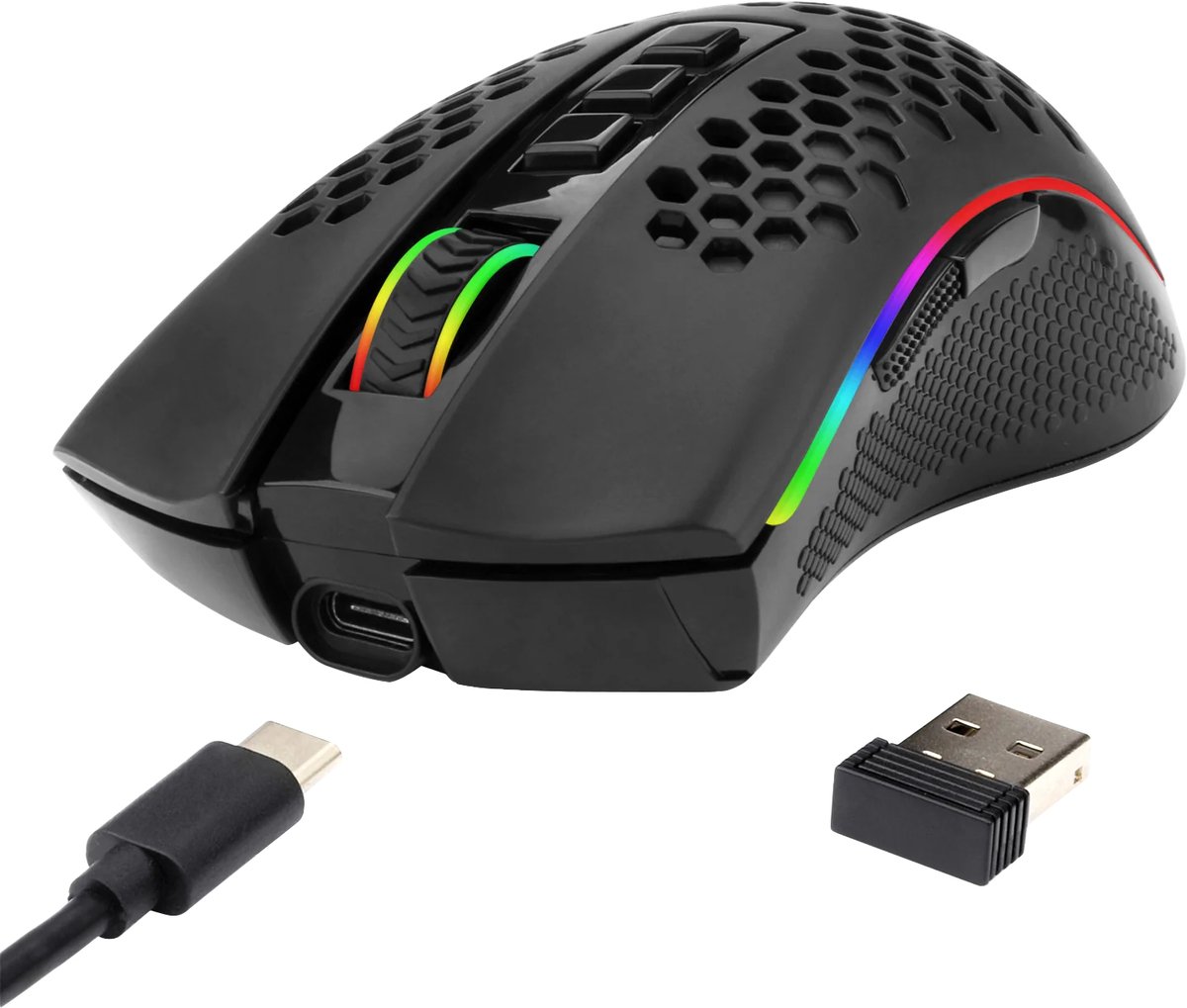 REDRAGON M808 Storm Lightweight RGB Wireless Gaming Mouse - Gaming Mus - Optisk - 7 knapper - Sort med RGB lys