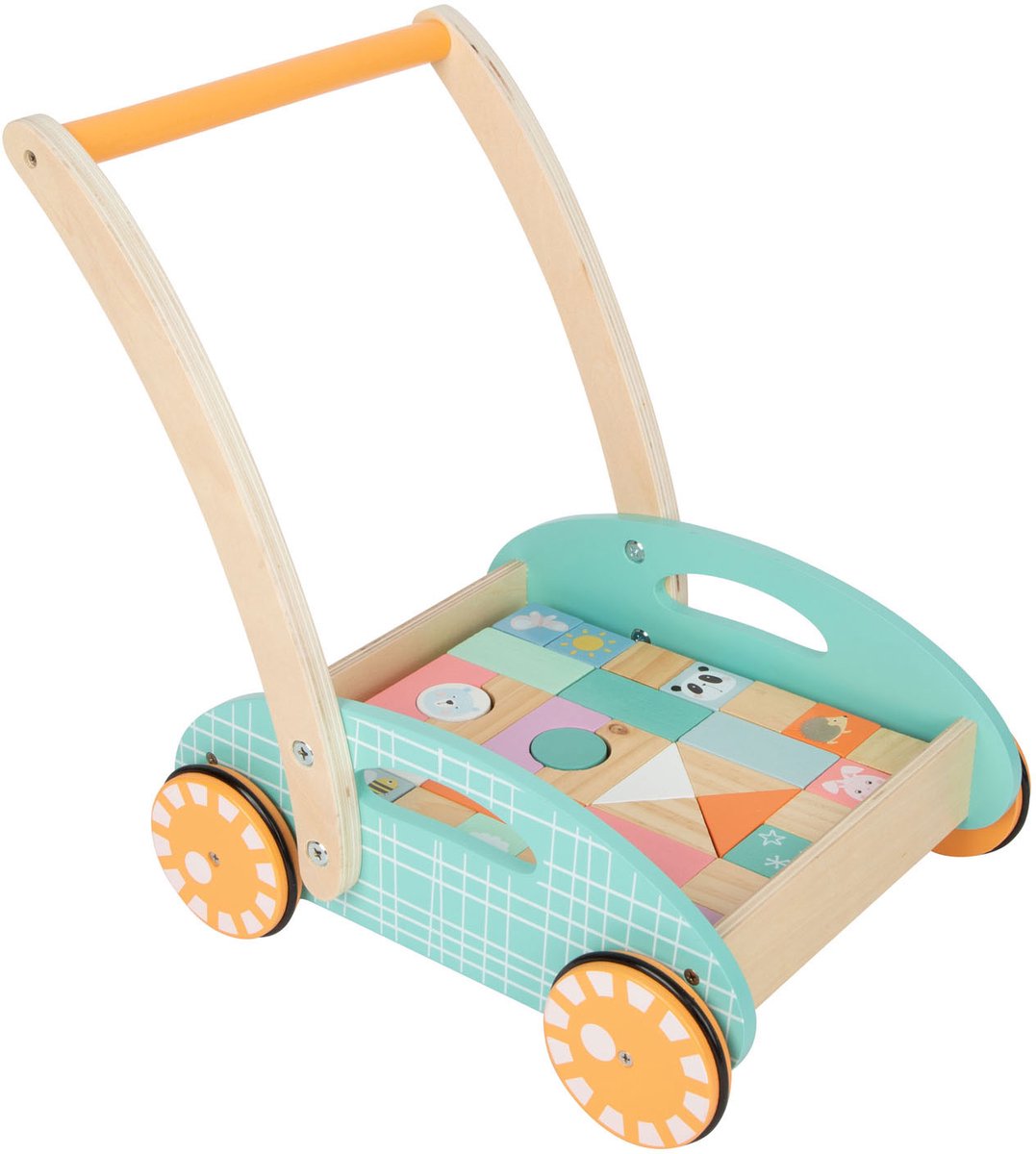 Small Foot - Wooden Baby Walker Carriage with Blocks Pastel 35dlg.