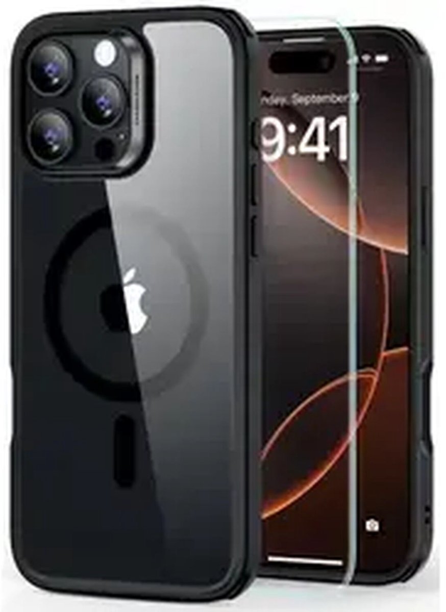 ESR Classic Hybrid Halolock MagSafe Case + Tempered Glass for iPhone 16 Pro Max - Clear with Black Frame